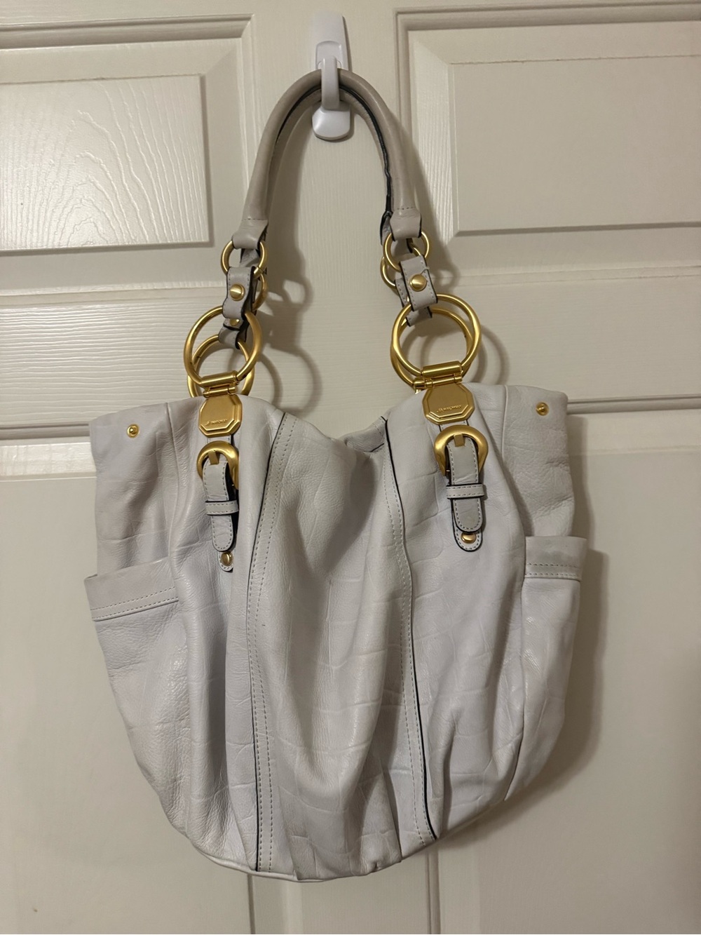 Womens Leather Shoulder Bag in Light Gray (white) with Gold Hardware